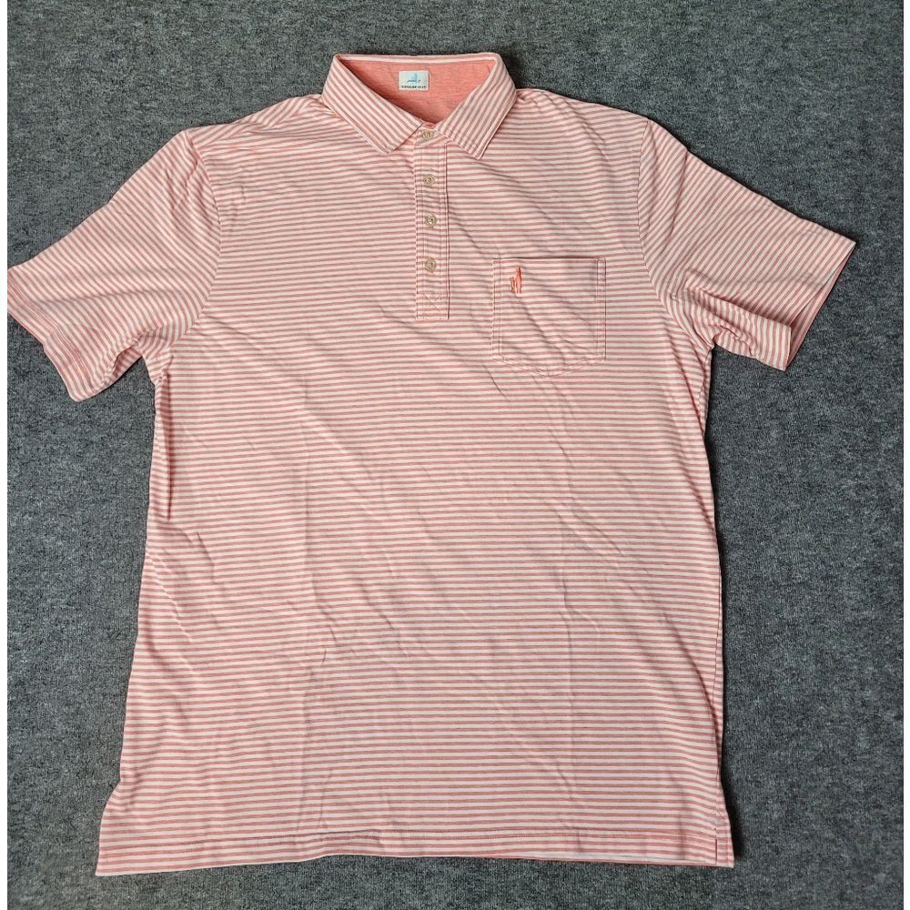 Johnnie-O Dante Men's Polo Golf Shirt Size L Fiesta Orange Stripe Orange